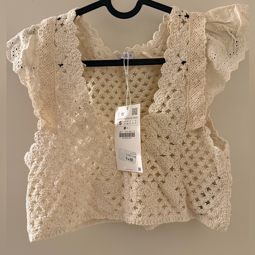 Zara Cream Crochet Lace Blouse